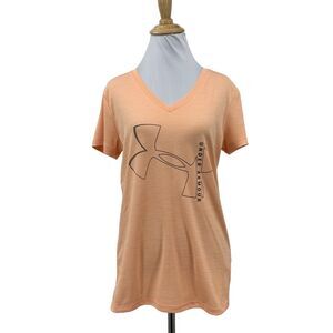 Under Armour T Shirt Womens S Small Orange V Neck Loose Heat Gear Lightweight
